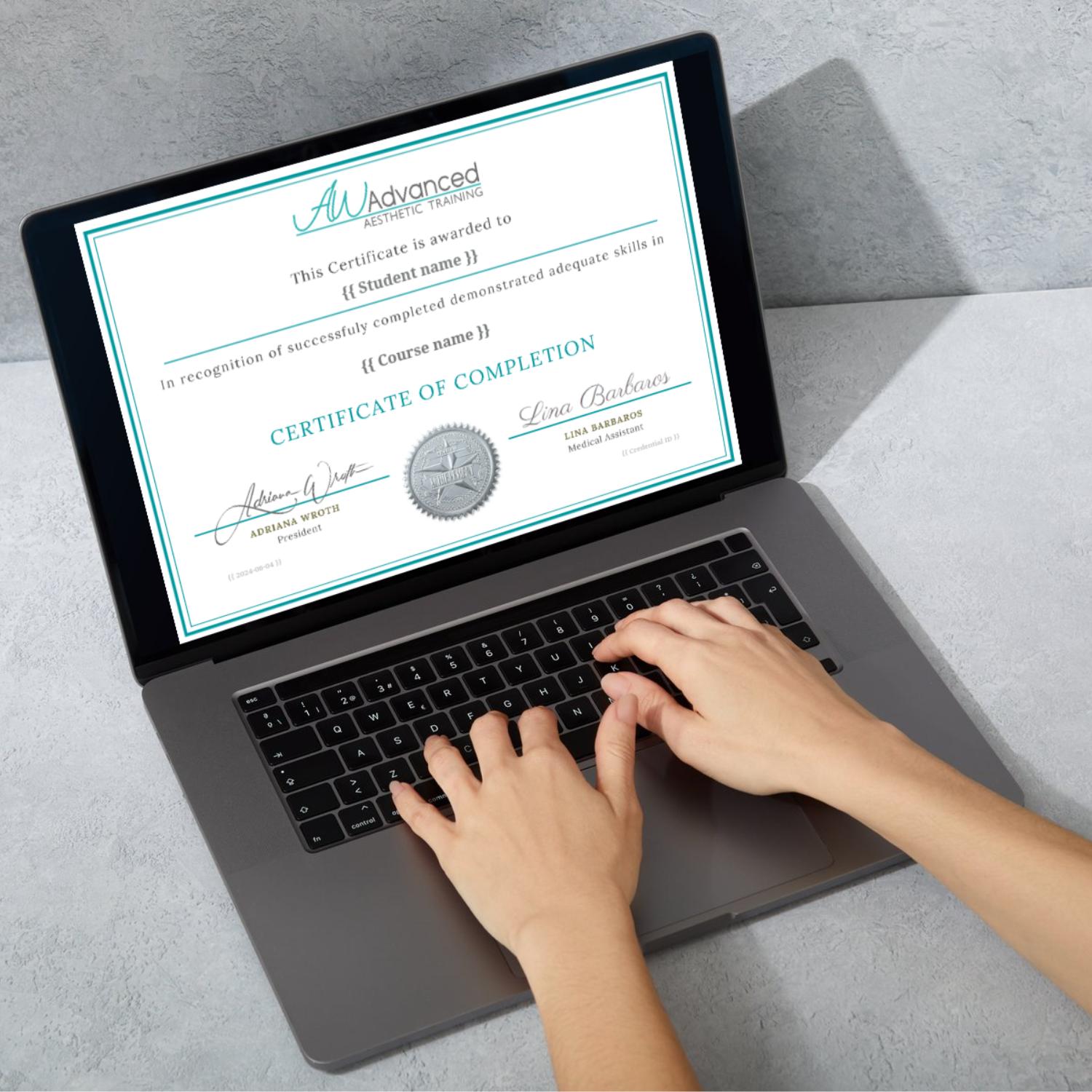 Certificate on laptop screen